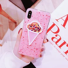 

Pink ICECREAM Style Full Protective Bling Glitter 6 6S Plus Case For iPhone 7 8 PLUS TPU Cover for iPhone X XS XR XS MAX