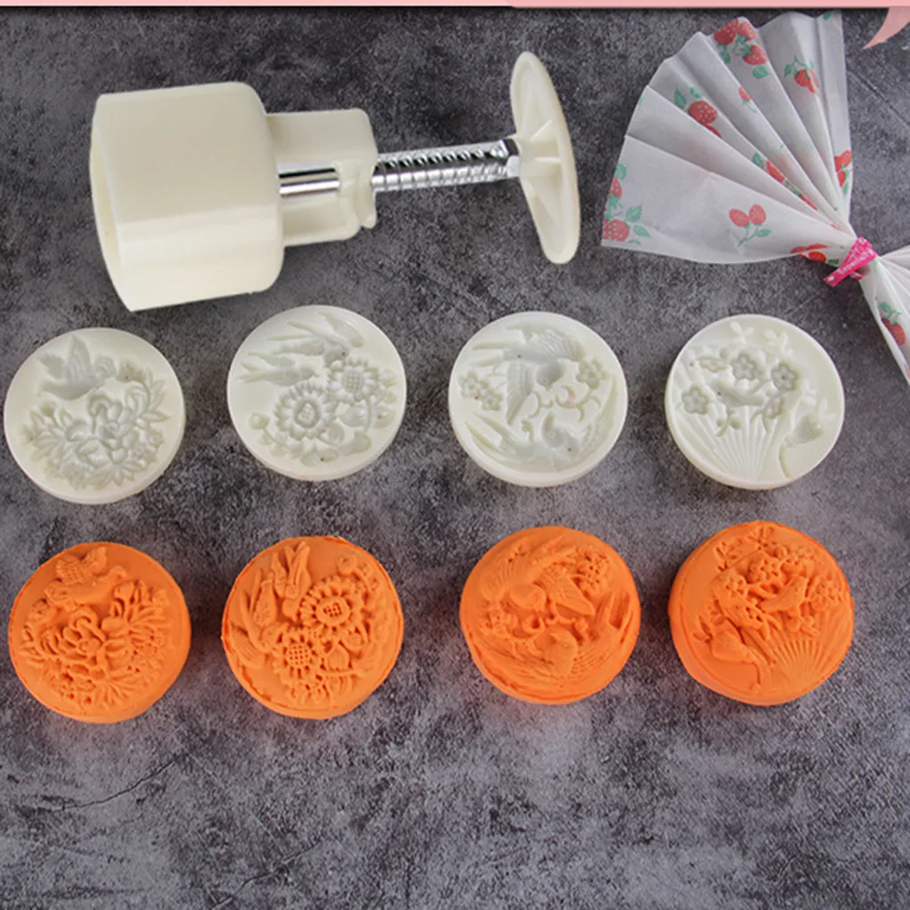 

3D Mooncake Mold Mid-Autumn Festival Hand Pressure Mould DIY Tool Cookie Cutter Cake Bakeware 1 Barrel +8 Stamps Set 2019 NEW