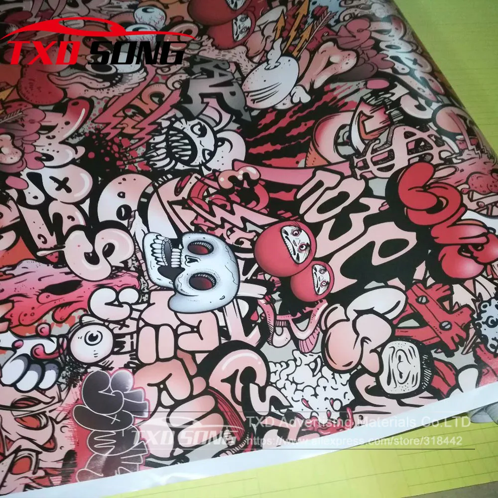 

New Arrival Red CARTOON GRAFFITI CAR STICKER BOMB WRAP SHEET DECAL VINYL DIY CAR BOMB VINYL FILM BY FREE SHIPPING