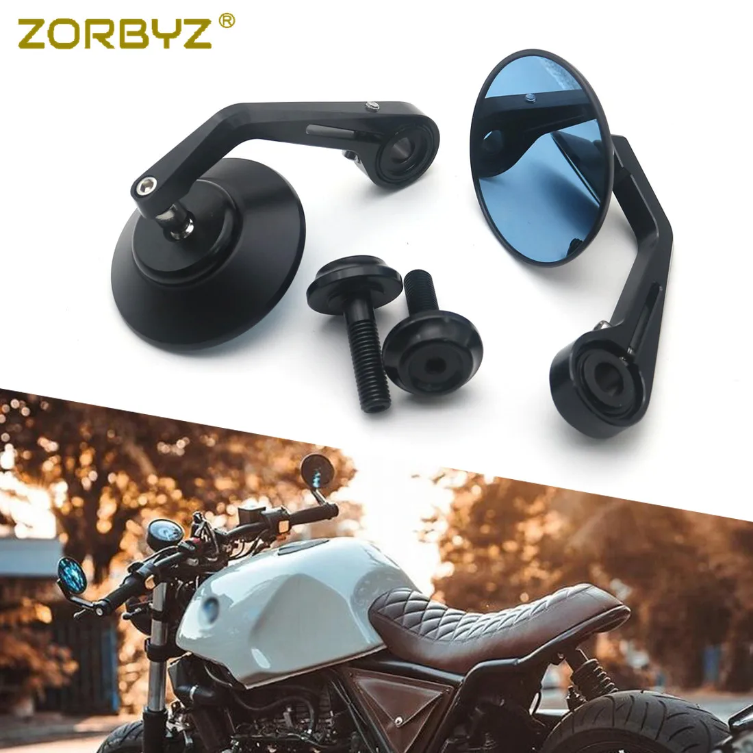 ZORBYZ Black CNC Round Handlebar End Side Mirror 12mm Bolt-on BMW R nineT Scrambler Urban HP4 S1000R motorcycle handle bar mirror