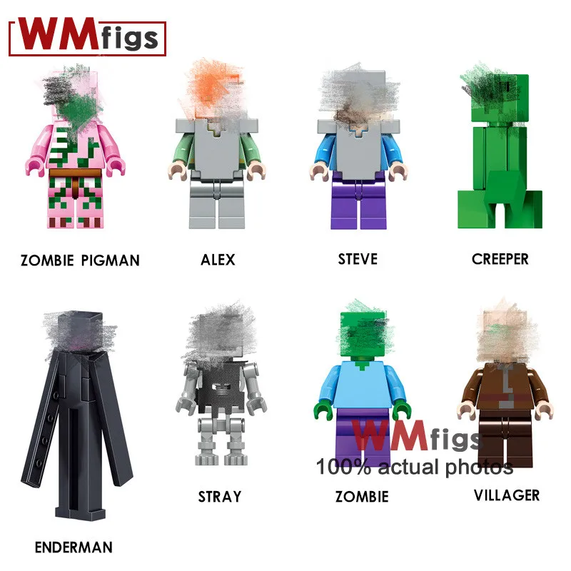 

Single My World Game Figure Zombie Pigman Alex Villager Stray Steve Creeper Enderman Model Kit Building Blocks Toys for Children