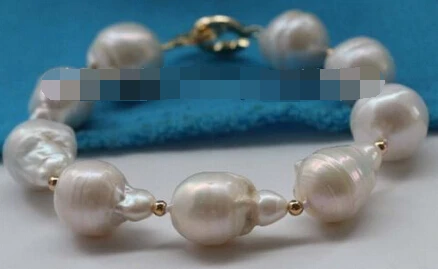 

433 Genuine Natural White Baroque Reborn Keshi Pearl Bracelet 14KGP