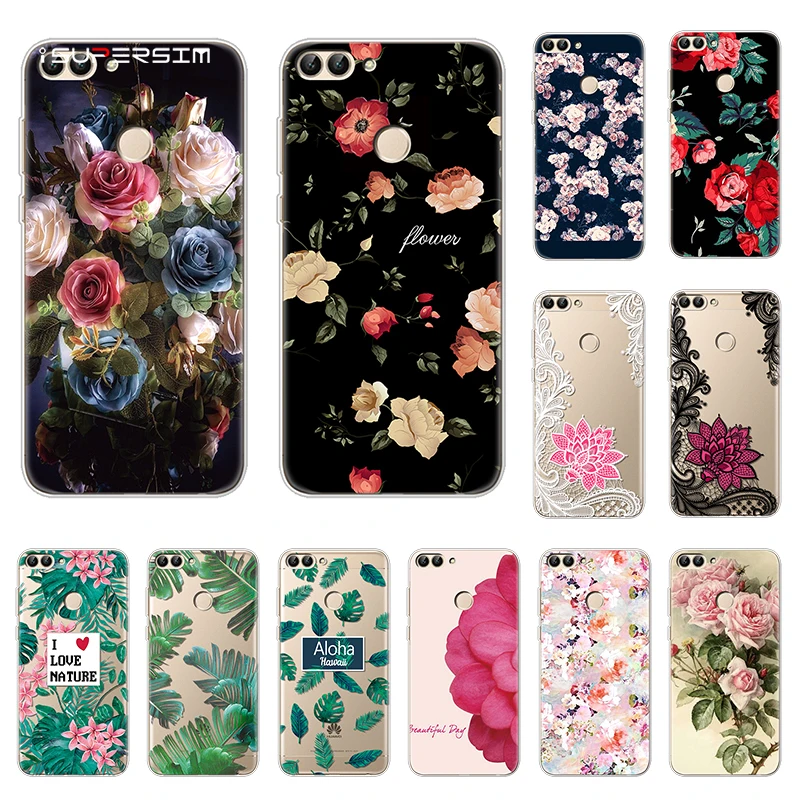 

TPU Silicone Case for Huawei P smart Case Cover Coque for Huawei Psmart Cover Protector Flower for Huawei Enjoy 7S Phone Cover