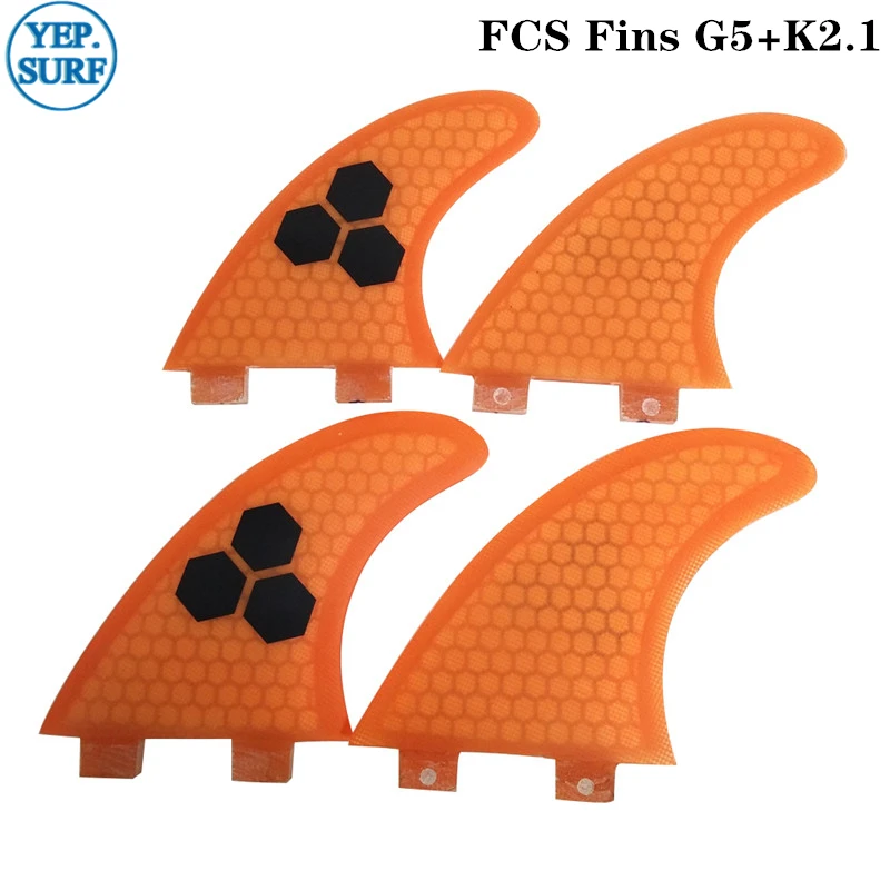 Плавники FCS желтый G5 + K2.1 Surf Quad Fin из стекловолокна FCS гребень для сёрфинга Quilhas