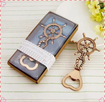 

DHL Free 50pcs/lot antique Ship's Wheel Nautical Bottle Opener wedding favors gift rudder beer bottle opener party decoration
