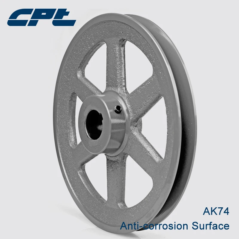 

CPT AK71 V Belt pulley, 1 Groove, Bore dia. 1/2", 5/8", 3/4", 1", 1-1/8",1-7/16,Cast Iron,6.95" OD for A, 4L, 3L belts