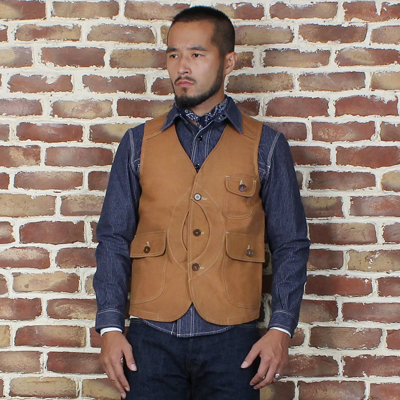 

Brosnon Outdoor Game Pocket Canvas Vest Vintage Men's Waistcoat Slim Fit Khaki