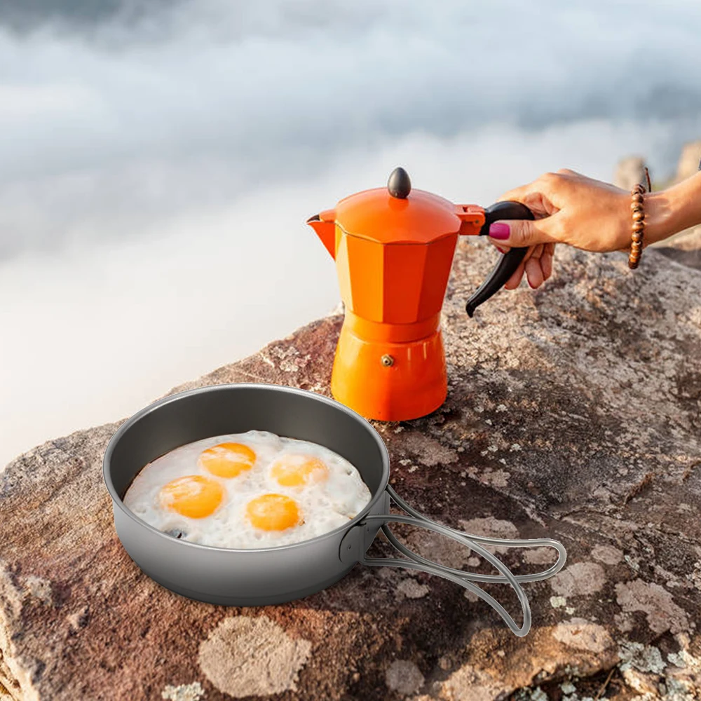 

350ml / 500ml Ultralight Fry Pan Outdoor Camping Hiking Titanium Bacteriostatic Pan Outdoor Portable Cookware Foldable Handle