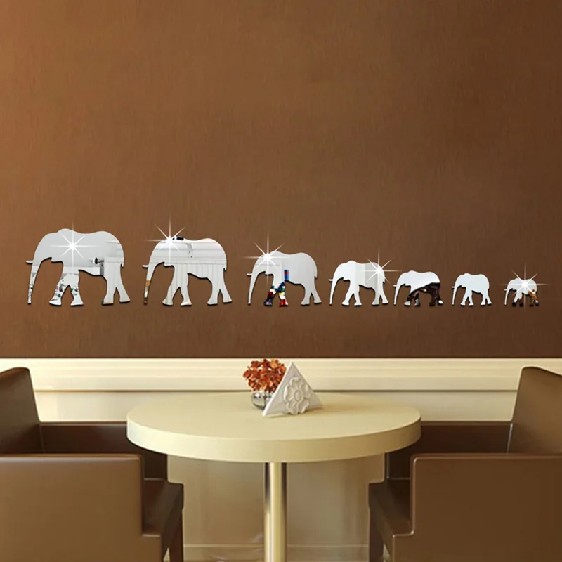 

Mirror Wall Sticker Gloss Cute Elephant Pattern Art Mural Home Decor Living Room Decals Hogard JY18