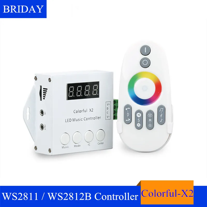 DC5-24V Colorful-X2 Music Controller For WS2812B WS2811 WS2813 USC1903 LED Strips with RF Touch Remote Max Control 1000 Pixels | Лампы и