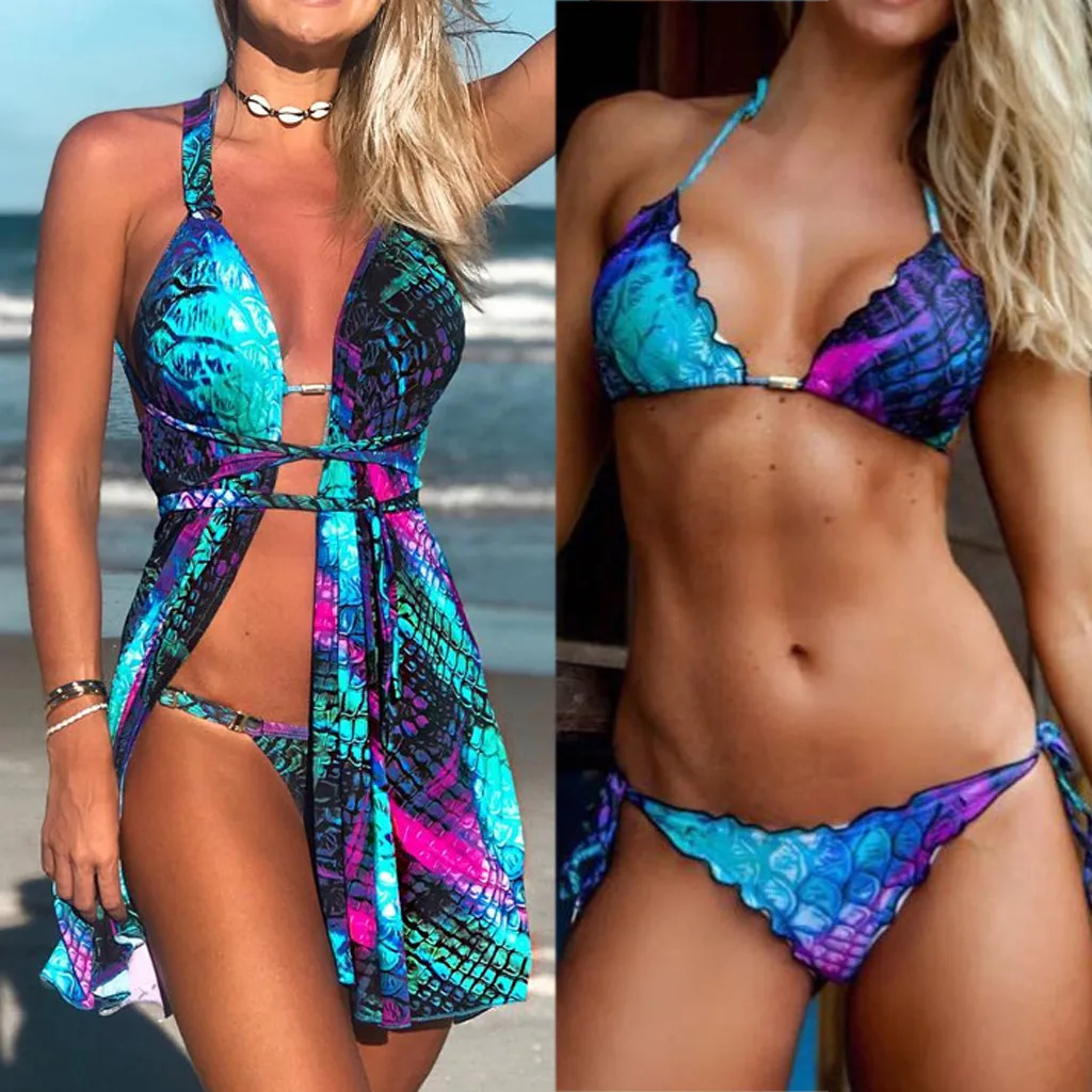 

Printed Sexy Women Push-up Padded Bra Bandage Bikini 3PCS Swimsuit Sling Halter Bikini Swimwear Bathing Biquini#30