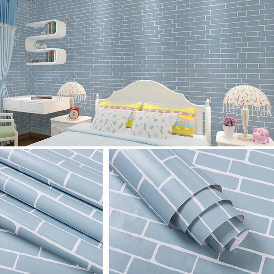 blue brick 0,45X5 м наклейки на стены с изображением кирпича, современные ПВХ Наклейки на стены, домашний декор, кухня, водонепроницаемые самоклеющиеся обои для гостиной - Цвет: blue brick