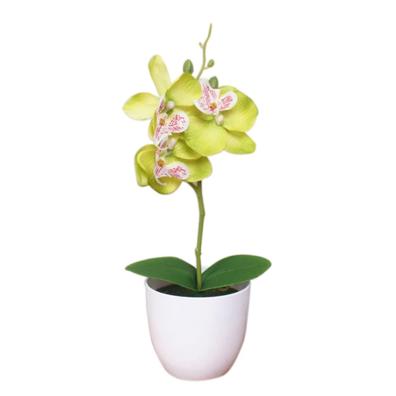 

1 Set Artificial Orchid Flower Phalaenopsis Simulation Flower Potted with Foam Leaf and plastic Vase Home Decor Bonsai Gift