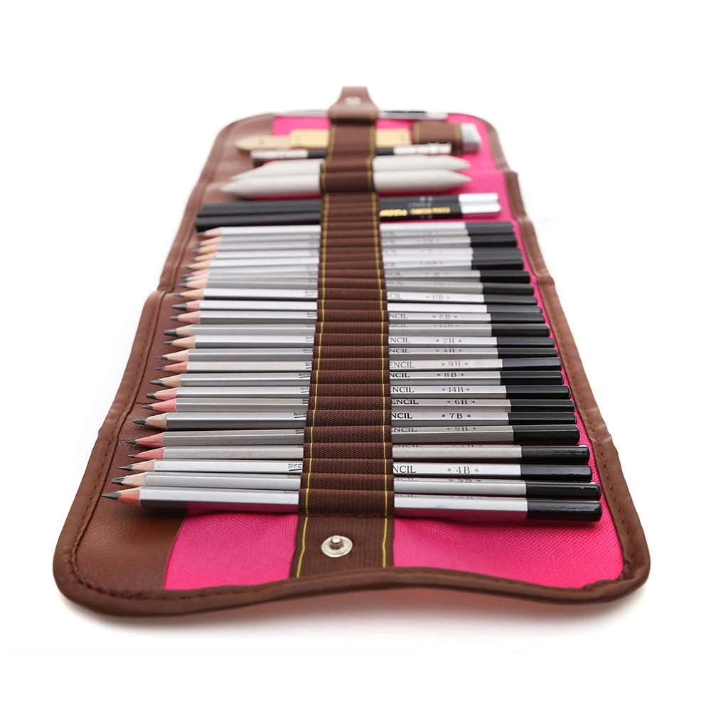 Günstige 27 39 stücke Skizze Bleistift Set Professionelle Skizzieren Zeichnung Kit Holz Bleistift Bleistift Taschen Für Maler Schule Studenten Kunst Liefert