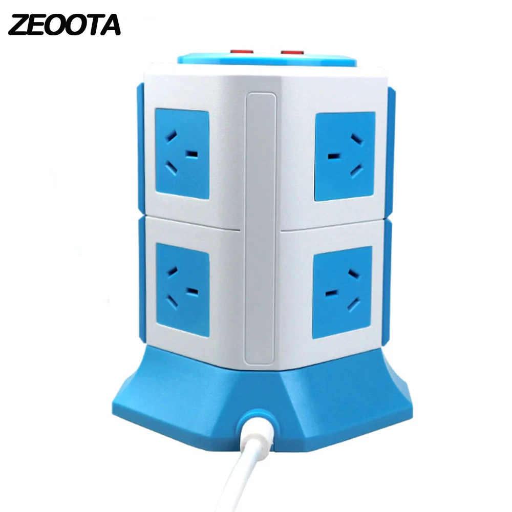 

Vertical USB Power Strip Multiple Sockets 8 AC AU Plug Outlets 4 USB Sockets with USB 2m Extension Cord Overvoltage Protection