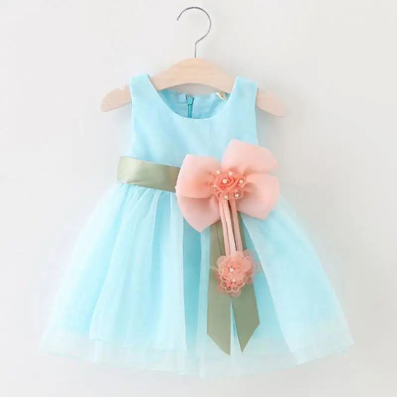 

2018 Candy color Girls kids children girl vest dress birthday party wedding princess dress sundress with flower bowknot