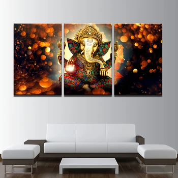 

Modular Picture Unframed 3 Panels Elephant Poster Print Canvas Painting Lord Ganesha Wall Art For Living Room Bedroom Decor