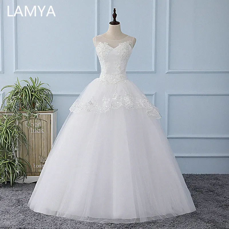 

LAMYA 2019 Simple Lace Vestidos Novia Cheap Customized Bridal Gowns Women Plus Size Wedding Dresses Ball Gown