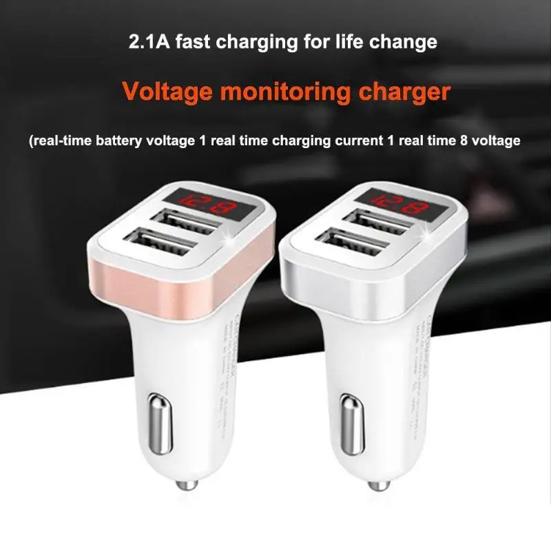 

Auto Cigarette Lighter 2.1A Dual USB Car Charger Adapter with LED Indicator Voltage Current Detector for Phone Tablet Universal