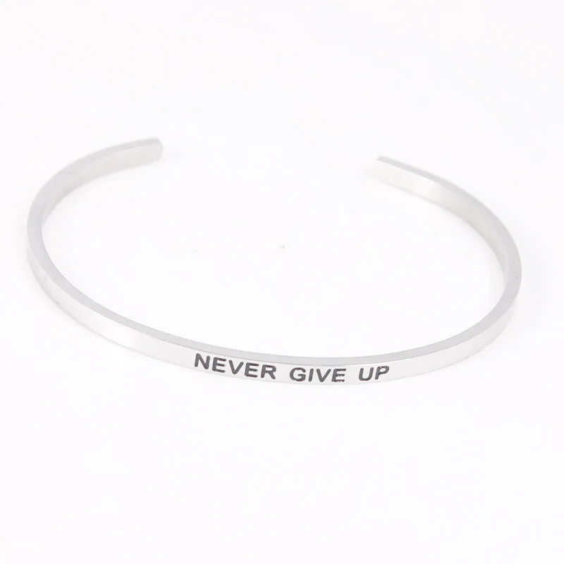 

Never Give Up Stainless Steel Engraved Message Bracelet Personalized Positive Inspirational Letter Bracelet & Bangle For Women