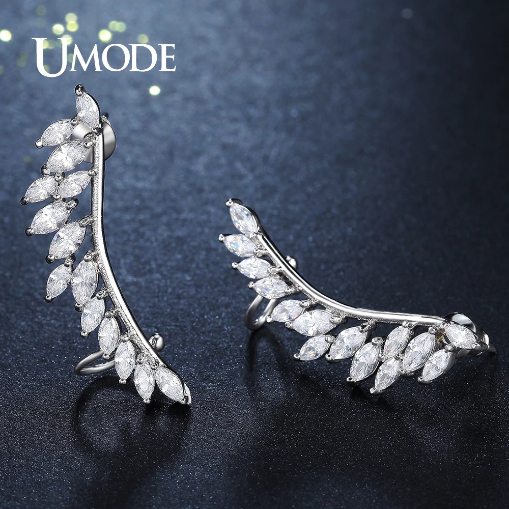 Женские серьги гвоздики с перьями UMODE брендовые дизайнерские кристаллами