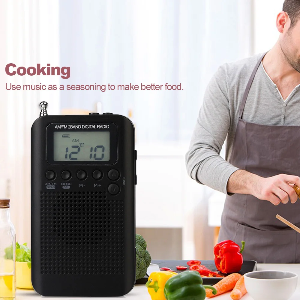 

Digital Pocket Radio Portable radio AM/ FM Stereo 2-Band Tuning Radio Mini Receiver w/ Earphone Lanyard 1.3 Inch LCD