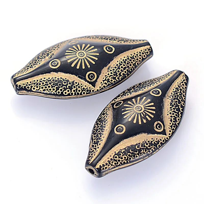 

30 Pcs 37*19*10mm Fluted Corrugated Vintage Inspired Ethnic Acrylic Flat Oval Antique Design Beads For Diy Jewelry Making