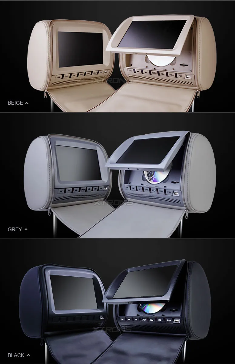 Discount 2x9" Beige Color (Black & Grey Optional) Headrest Car DVD Car Headrest Monitor with DVD Buit-in Speaker 7