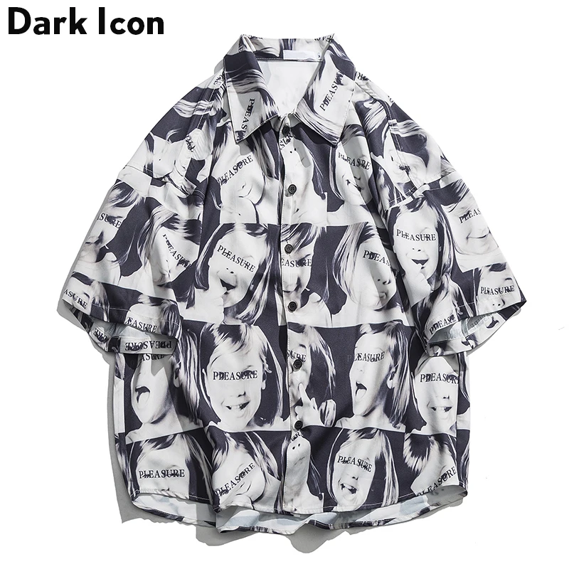 

Dark Icon Full Printed Street Shirts Men Summer Short Sleeved Men's Shirts Oversized Shirts Men Streetwear Clothing