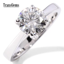 TRANSGEMS 1ct Carat Lab Grown Moissanite Diamond Jewelry Wedding Anniversary Band Solid white Gold Engagement Ring for woman
