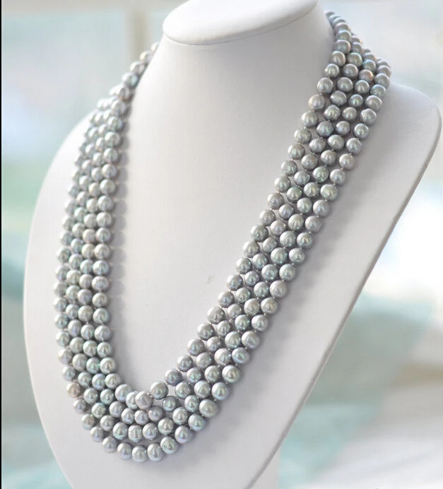 

P3838 LONG 100" 10mm round GRAY Freshwater cultured pearl necklace ^^^@^Noble style Natural Fine jewe SHIPPING