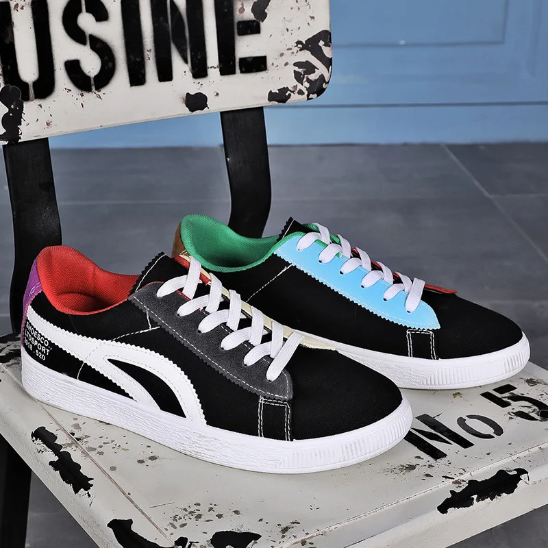 JINBEILEE  2019 New Men's Casual Skate Shoes Fashion Color Matching Sports Shoes Men's Trend Breathable Canvas Shoes