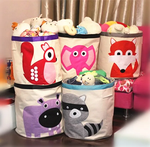 Cotton Canvas Baby Storage Baskets Animal Cartoon Bin Cotton Canvas Baby Storage Baskets Animal Cartoon Bin Clothing Toys Bag Size 45x43cm