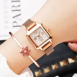Роскошные женские часы под платье 2019 Новые квадратные для набора, розовый, золотой повседневные алмазные женские наручные часы сталь