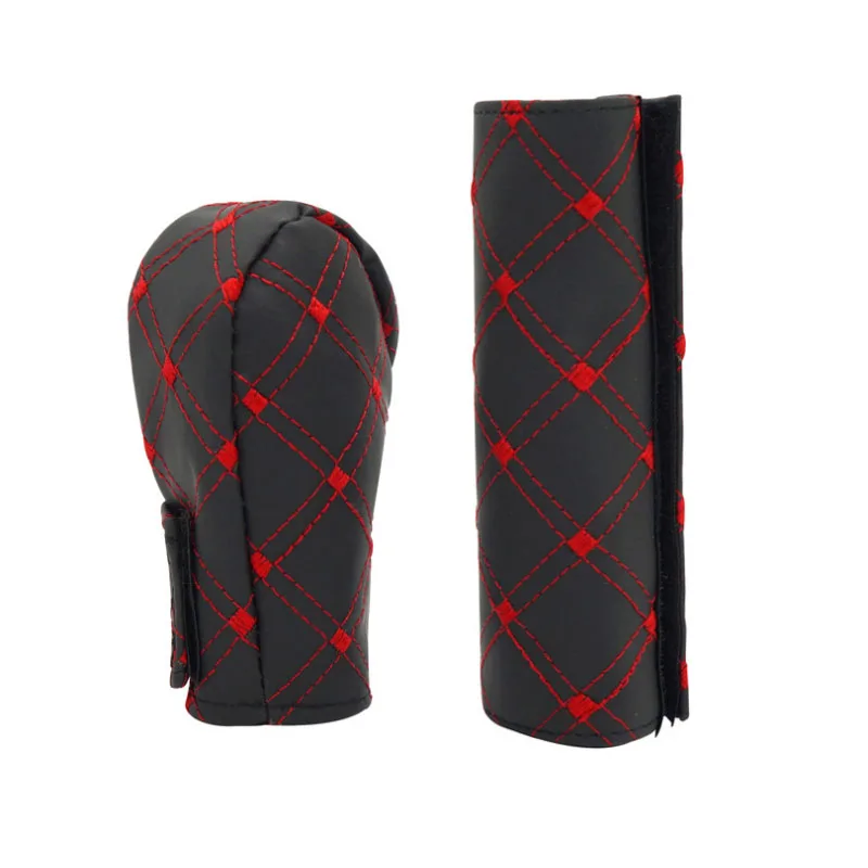 2Pcs/Set Universal Car artificial leather Shift Knob Cover Gear Shift Hand Brake Covers Case