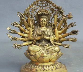 

YM 312 10" Tibet Buddhism Brass 18 Hands Maha Cundi Bodhisattva Buddha Goddess Statue