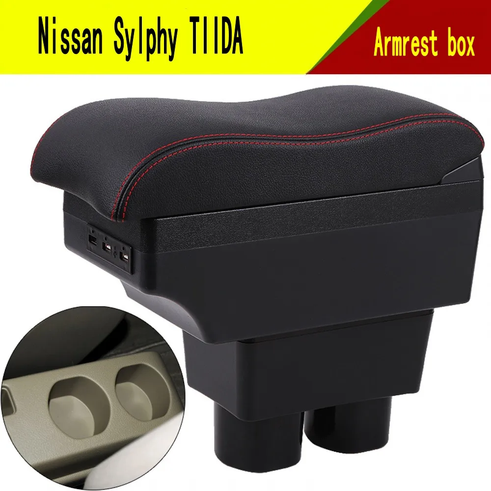 

For Nissan Sylphy TIIDA Armrest box central Store content Storage box with cup holder phone holder decoration with USB interface