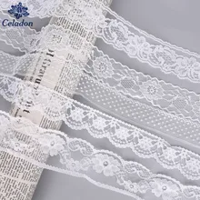 10 jardas/lote 13mm-165mm laço branco fita guarnição diy bordado rendas guarnições para costura decoração africano tecido de renda