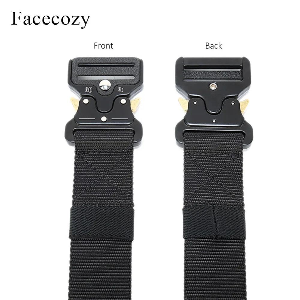 Facecozy Men's Tactical Canvas knitted Automatic Belt Outdoors Hunting Military Equipment Waistband For Man Waist Support