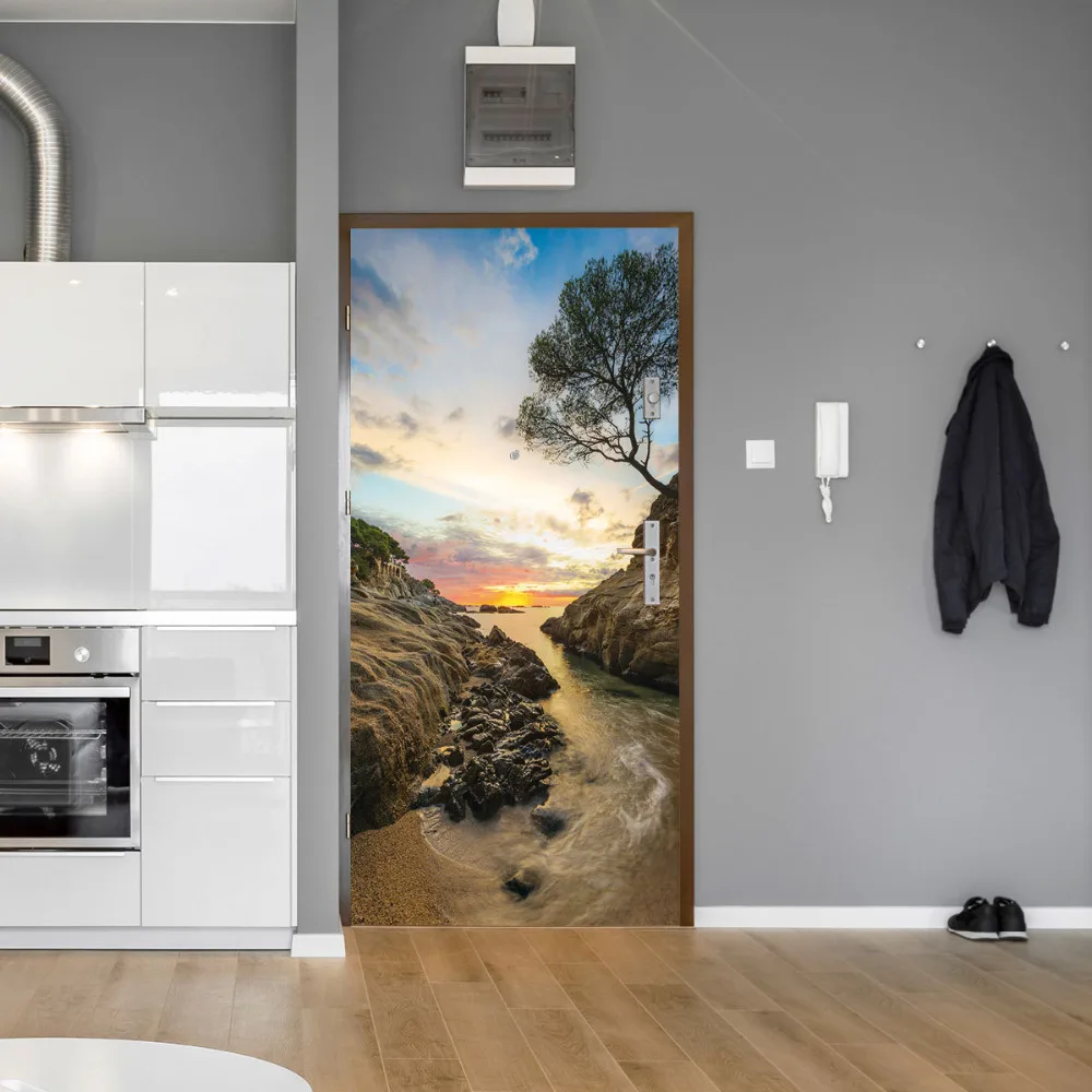 

2Pcs/set HD Door Stickers Landscape Beach Far Sky Tree Reiwa Painting Poster Wall Decor Adhesive Waterproof Refurbished NFD