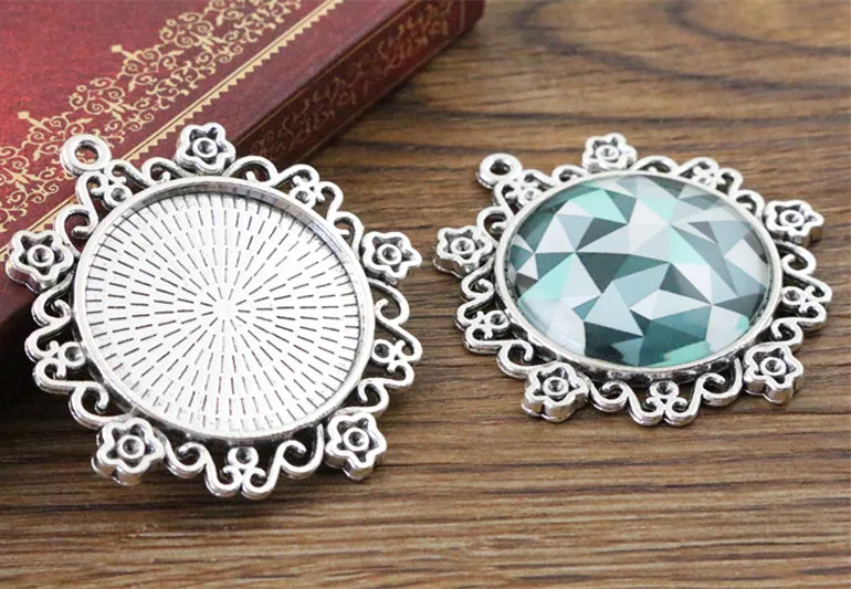 

2pcs 30mm Inner Size Antique Silver Flower Style Cabochon Base Setting Charms Pendant (B7-09)