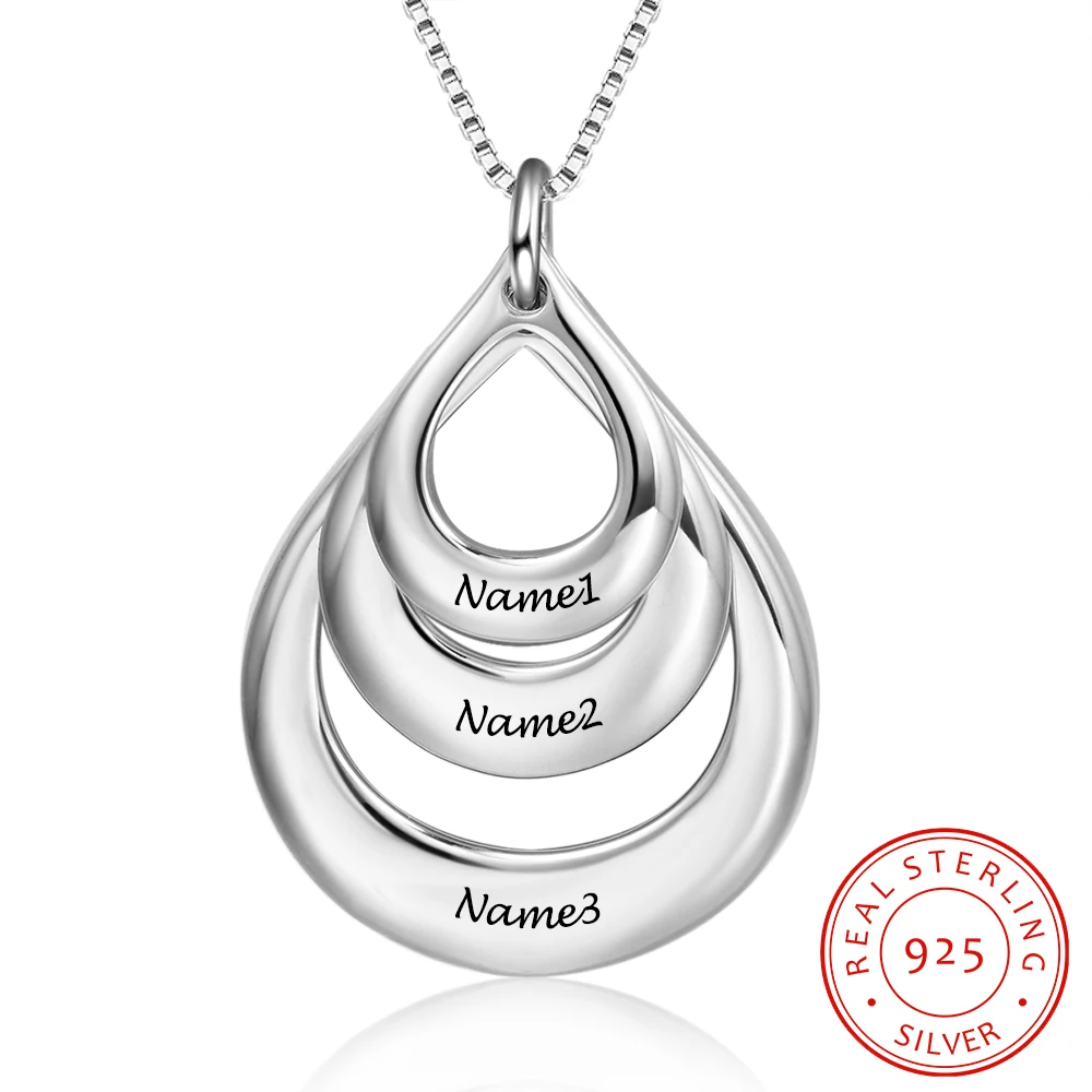 925-Sterling-Silver Necklace Jewelry Pendant Engrave Personalize Fashion 3-Names Anniversary