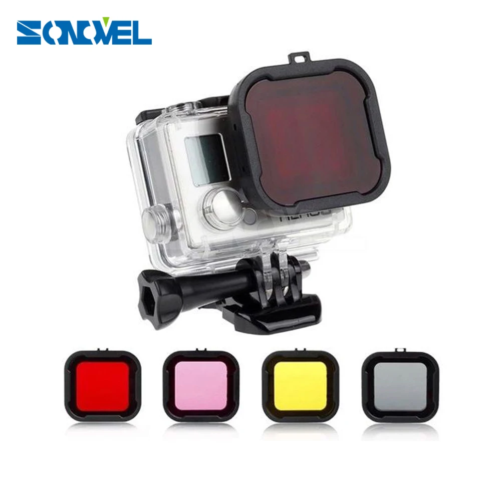 

4pcs/lot Lens Filter Diving Filters for Gopro HERO action Camera Housing Case Underwater Len Converter for GoPro acessorios 4 3+
