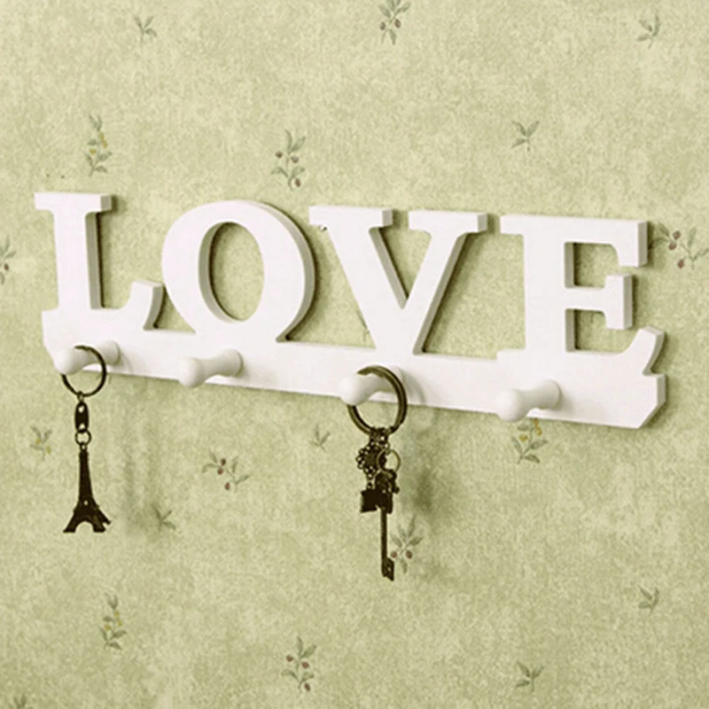 DIY 1pc White 4Hooks Love Clothes Robe Hat Towel Bag Key Holder Wall Hanger