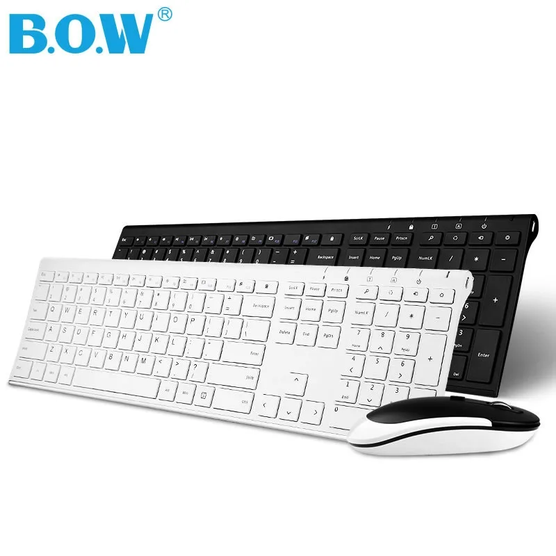 

B.O.W HW192 Metal Plate 2.4Ghz Wireless Keyboard and Mouse Combo,Ultra slim Keyboard with Ergonomic Design for Laptops Desk ,PC