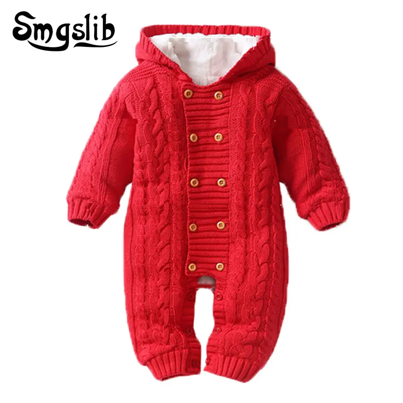 Acheter Chaud Infantile D hiver bébé vêtements tricoté barboteuse Nouveau Né Bébé Garçon Fille Chandail Salopette À Capuchon Enfant En Bas Âge Survêtement Escalade