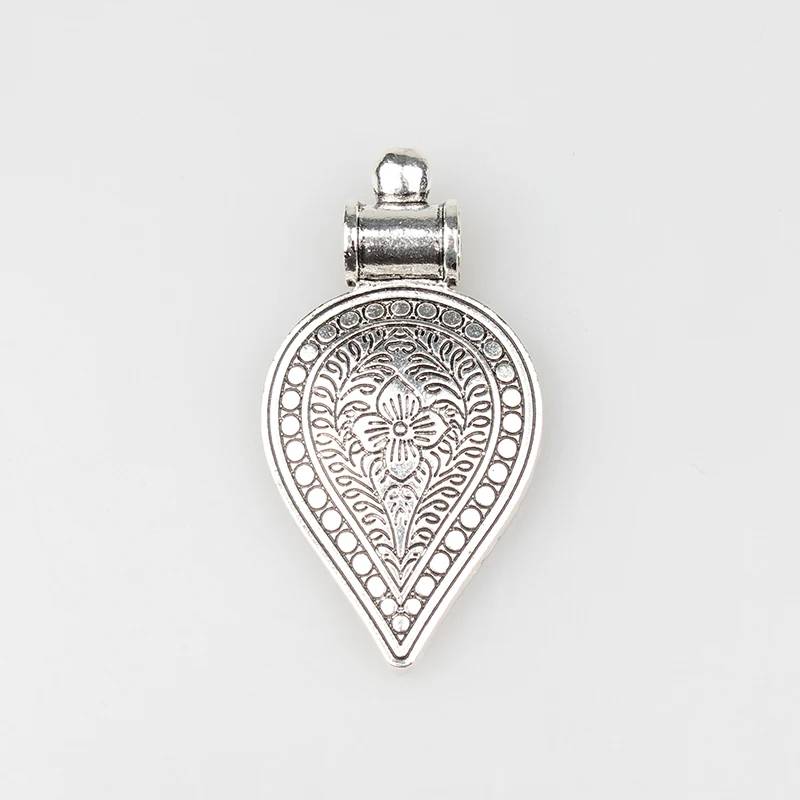2017 New Fashion 1pcs 57 30MM Retro Plated Zinc Alloy Silver Big Water Drop Shape Charms