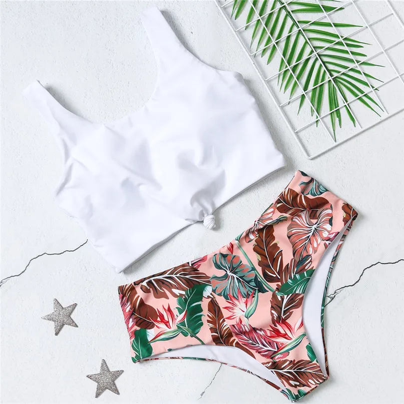 Women Sexy Two-Piece Flower Print Tie Bikini Set Swimwear Swimsuit Beachwear female separate bikini mujer #2m13 (4)
