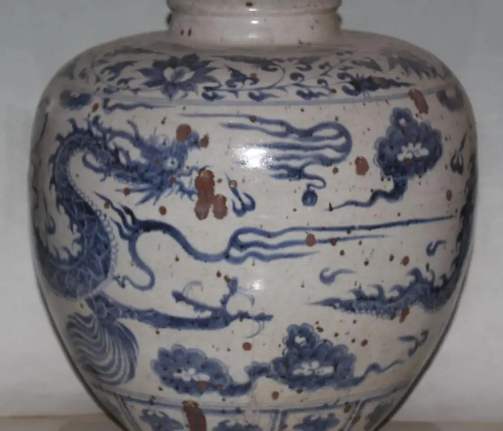 

12" Old White Blue Porcelain Palace Dragon Dragons Vase Pot Jar Jug Crock Tank