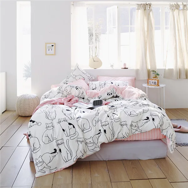 Домашний текстиль Кот Китти девушки розовый постельные принадлежности наборы одно двойное одеяло комплект полосатая плоская простыня ребенок взрослый хлопок постельное белье - Цвет: style1